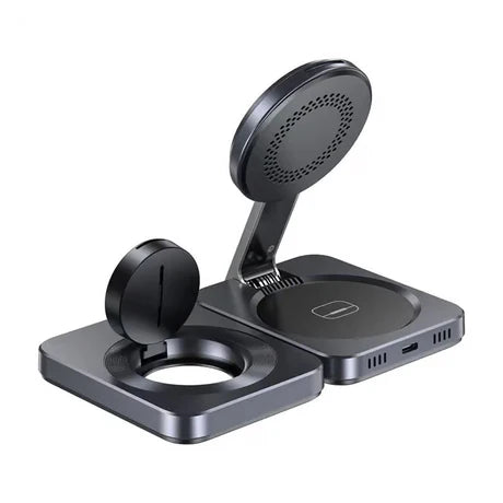 Wireless charger from Prime Tech Store with sleek black design, showing the charging pad and indicator light.