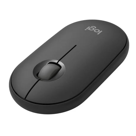 Prime Tech Store Logitech Pebble Mouse 2 M350S Bluetooth wireless mouse on a surface, compact design with smooth, rounded shape.