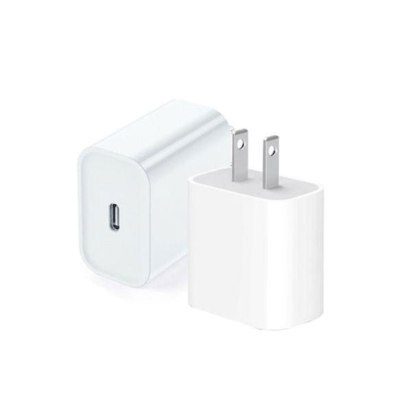 Prime Tech Store 25W USB-C PD power adapter charger with US 2-pin plug for iPhone and compatible devices.