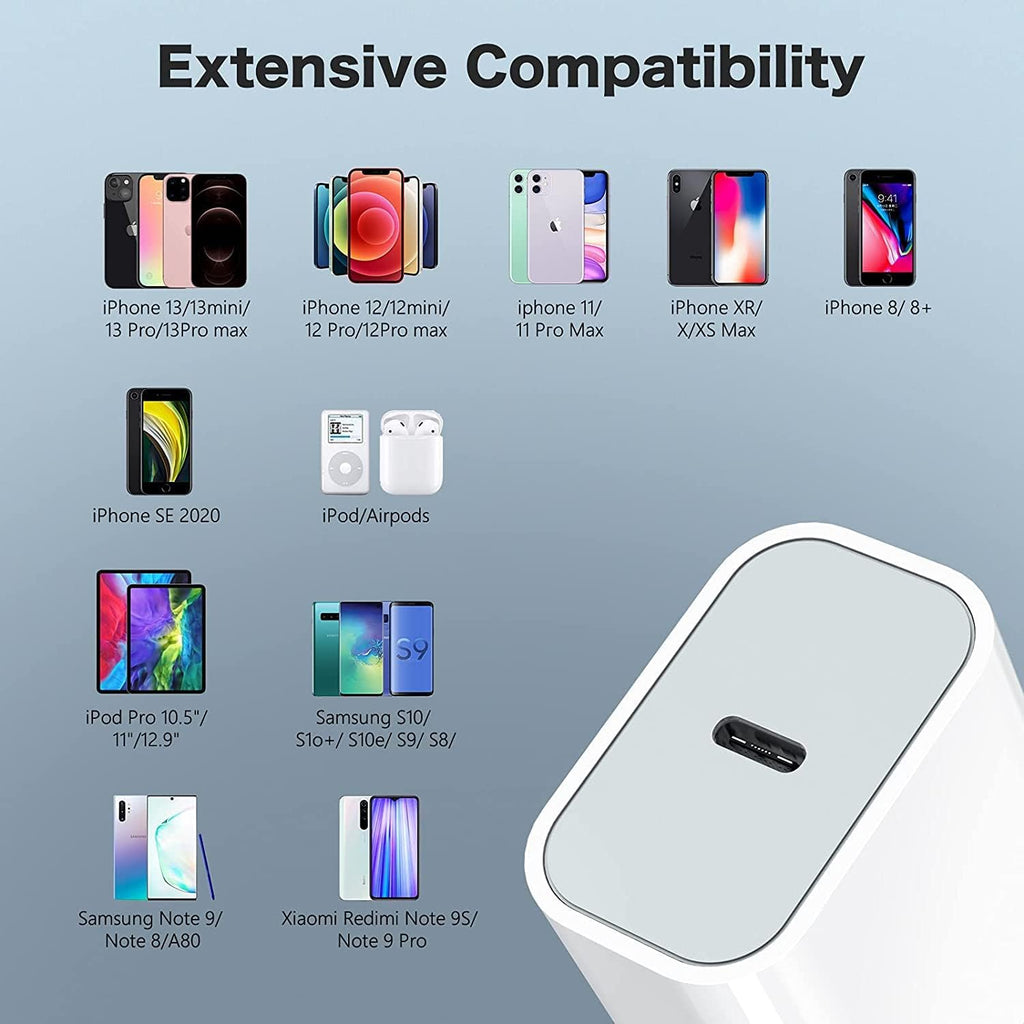 Prime Tech Store 25W iPhone USB-C PD power adapter charger with US 2-pin plug, compact and efficient for fast charging.
