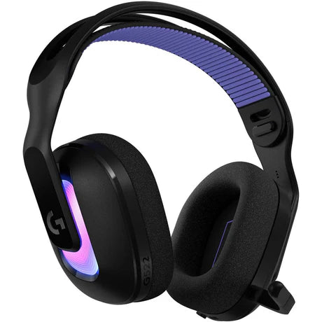 Wireless Logitech G522 LightSpeed gaming headphones with over-ear design and adjustable headband, featuring built-in microphone.