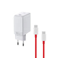 Prime Tech Store 65W OnePlus Super Fast Warp Charge EU power adapter with USB Type-C to Type-C cable, compact and efficient charging solution.