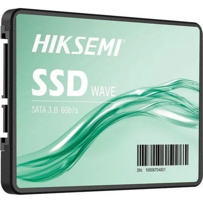 Hiksemi E100 128GB SATA III 2.5-inch solid state drive installed in a computer, front view showing the drive's label and connectors.