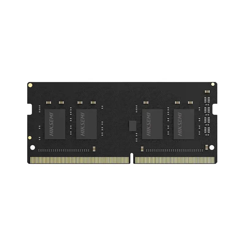 Hiksemi Hiker 8GB DDR4 3200MHz SO-DIMM laptop RAM module with gold contacts and black circuit board, viewed from side.