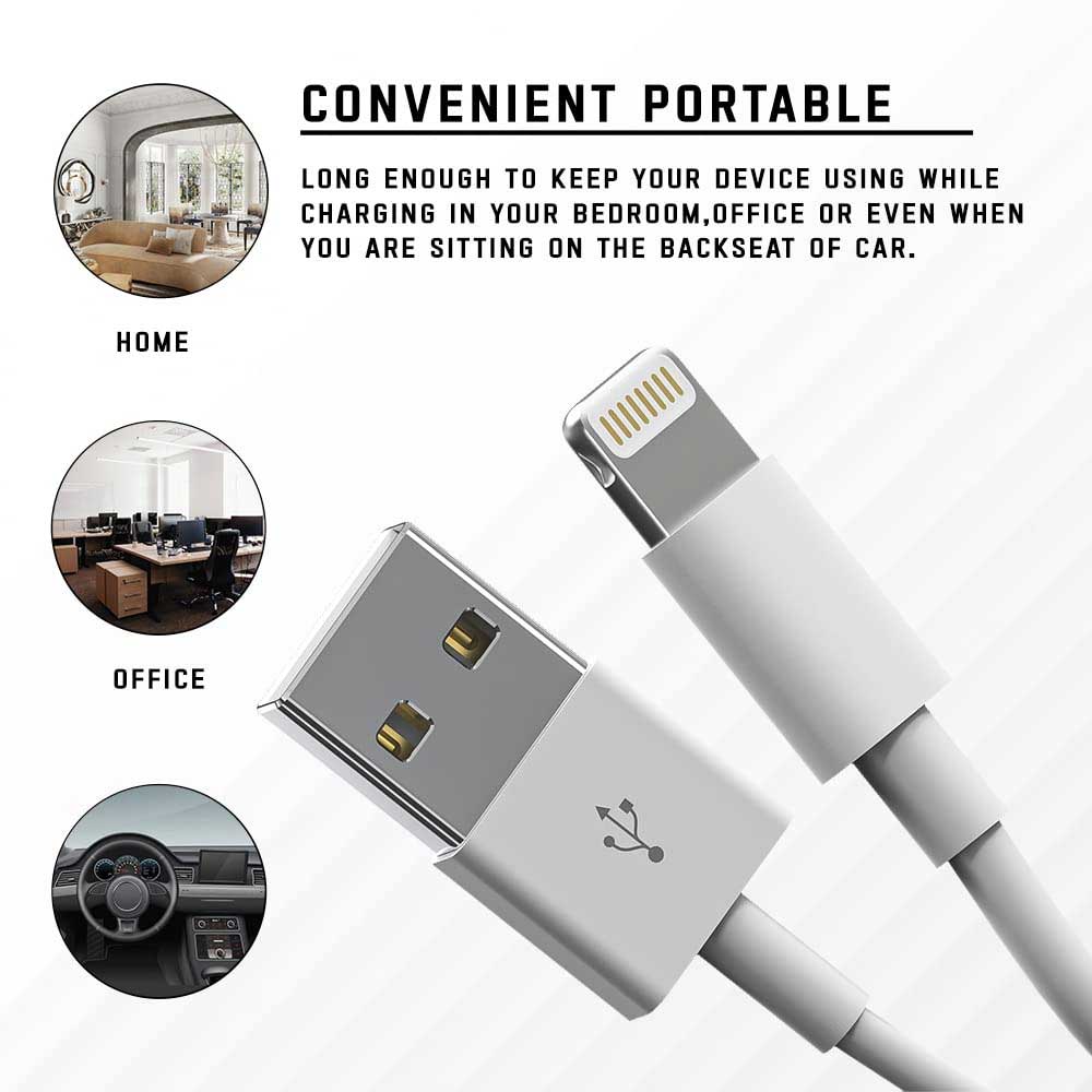 Prime Tech Store iPhone Lightning to USB cable showing a close-up of the cable connector and branding on the packaging.