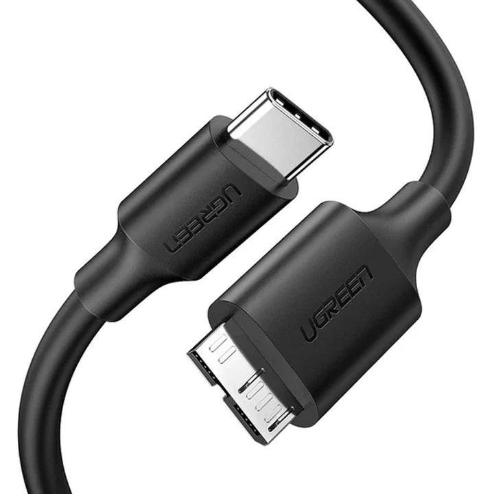 UGREEN USB C to Micro B Hard Drive 3.0 cable in black, 1 meter long, compatible with external hard drives and data transfer devices.