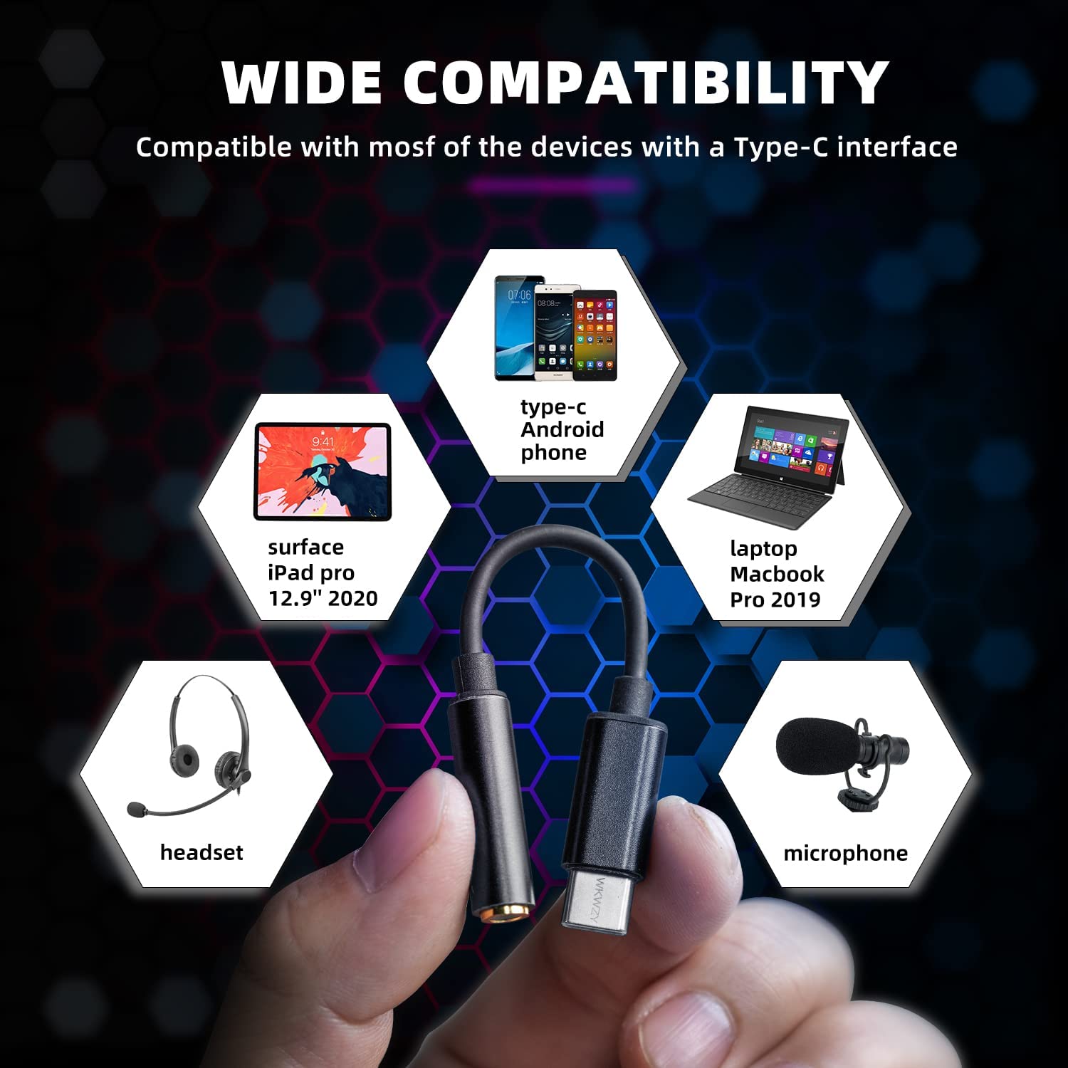 Prime Tech Store Samsung Type C headset jack adapter, compact gold-plated connector for seamless audio connection on Type C devices.