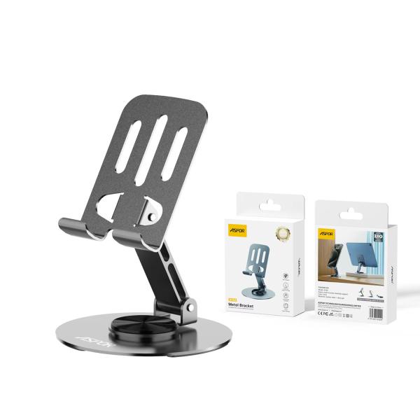 Aspor A702 foldable mobile phone and tablet desktop stand, showcasing adjustable design and sturdy construction.