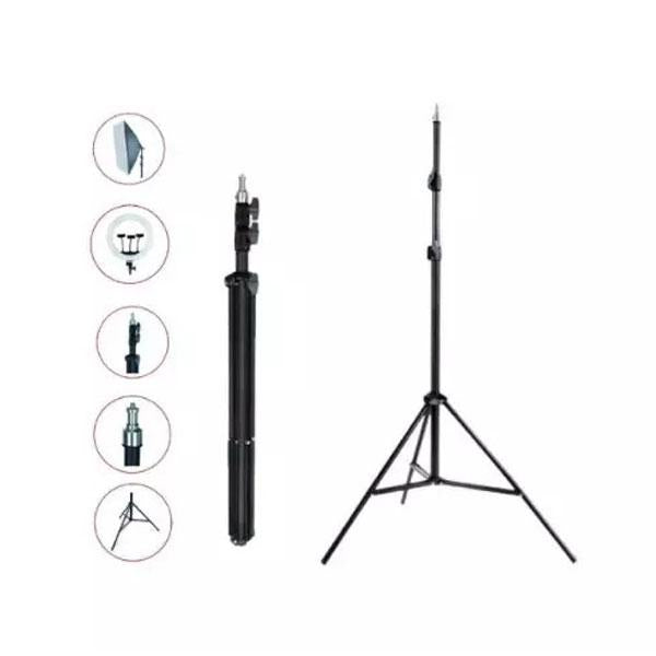 Prime Tech Store Jmary MT-75 light tripod stand for softboxes, ring lights, and mobile phones, shown with adjustable height and sturdy base.