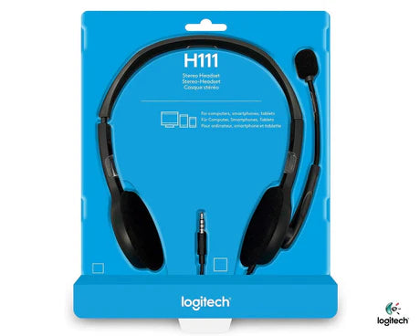 Logitech H111 stereo headset with adjustable headband and built-in microphone for clear audio and hands-free calls.