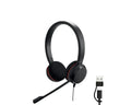 Prime Tech Store Jabra Evolve 20 stereo headset with adjustable headband and noise-canceling microphone, close-up view of ear cups and microphone.