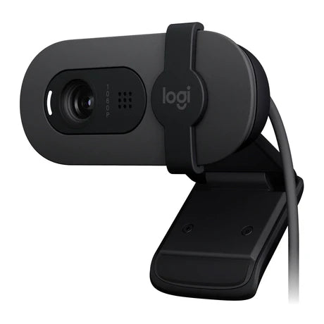 Prime Tech Store Logitech Brio 1080p Full HD webcam showing a sleek black design and adjustable lens for high-quality video calls.