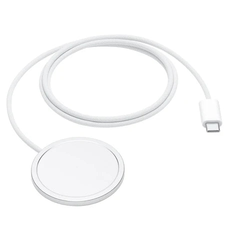 Apple MagSafe wireless charger with braided cable by Prime Tech Store, showing the sleek charging pad and durable braided cable.