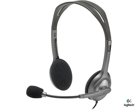 Logitech H111 stereo headset with microphone, over-ear design, black color, and adjustable headband for comfortable listening.