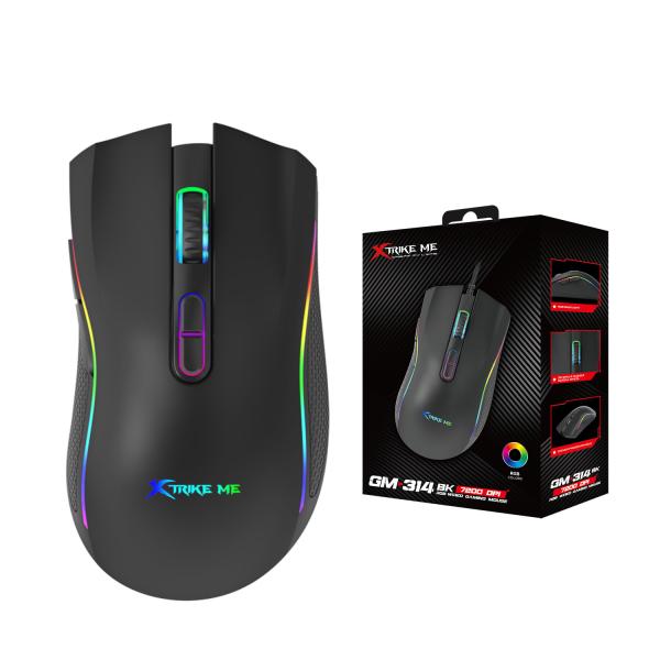 Black wired gaming mouse Xtrike Me GM-314 from Prime Tech Store, showing ergonomic design and customizable buttons.