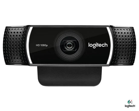 Prime Tech Store Logitech C922 Pro Stream Webcam showing front view with built-in microphone and adjustable mount.
