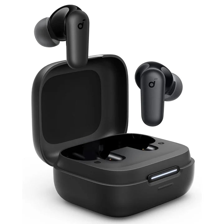 Anker Soundcore R50i NC noise-canceling earbuds with sleek black design and in-ear fit, shown in a close-up view.