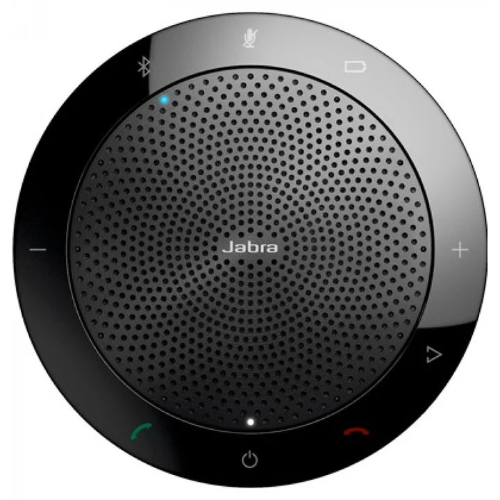 Jabra Speak 510 Bluetooth speakerphone with built-in microphone and control buttons, compact portable design.