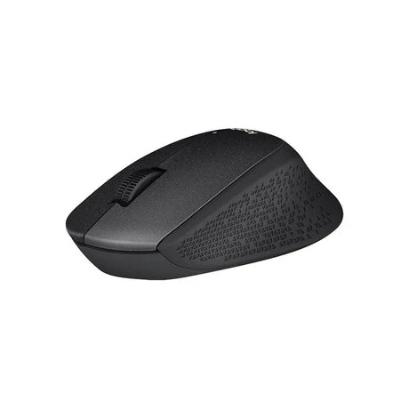 Wireless Logitech M331 SILENT mouse with ergonomic design, featuring a sleek black finish and side buttons for smooth navigation.