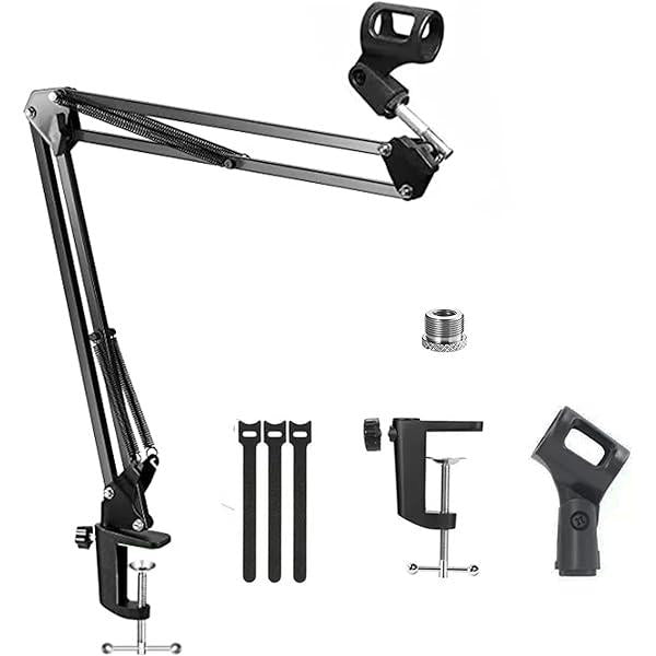 Black Syga 35 metal cantilever microphone with desktop stand, universal capacitor design for high-quality audio recording.