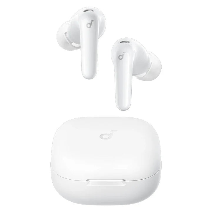 Anker Soundcore R60i NC noise-canceling earbuds with charging case, black wireless earbuds resting in the case.