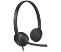 Logitech H340 USB headset with adjustable headband and noise-canceling microphone, designed for clear online communication.