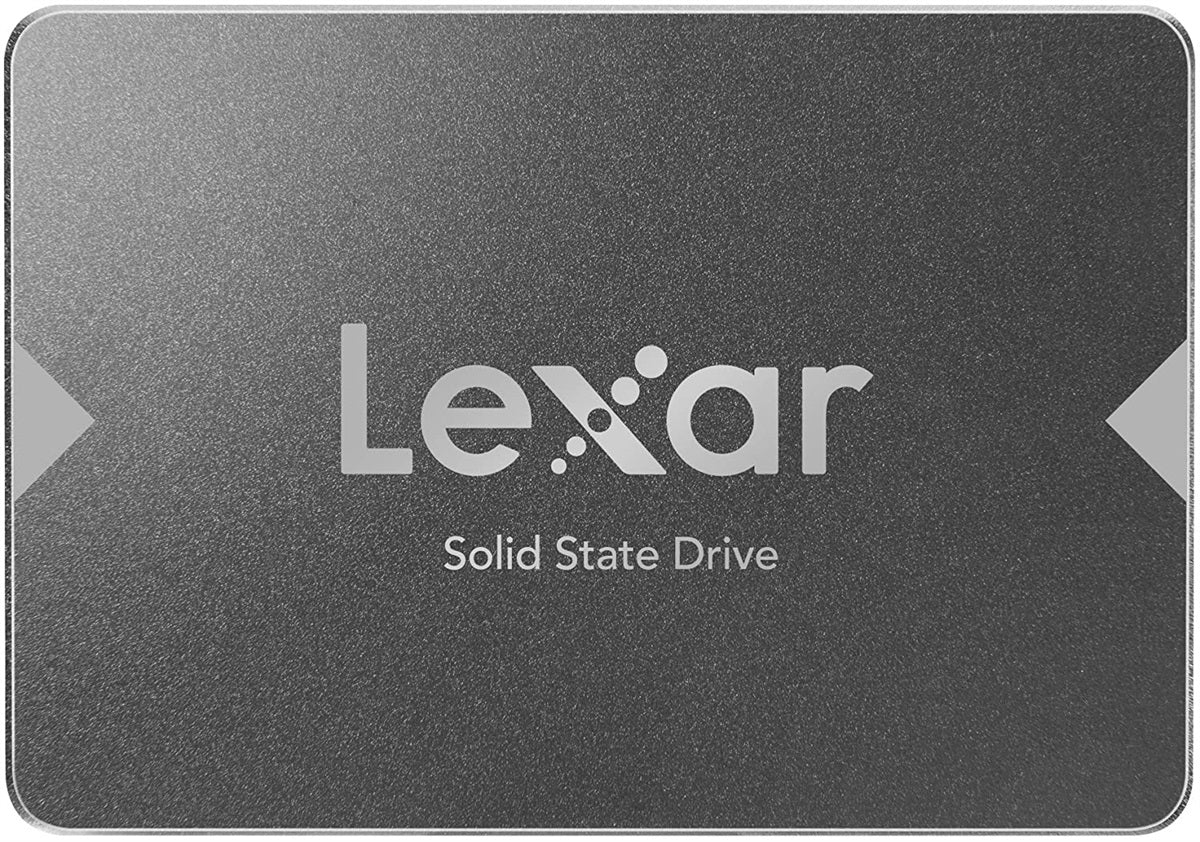 Lexar NS100 128GB 2.5-inch SATA internal SSD installed in a computer, showcasing fast storage technology for data and system upgrades.