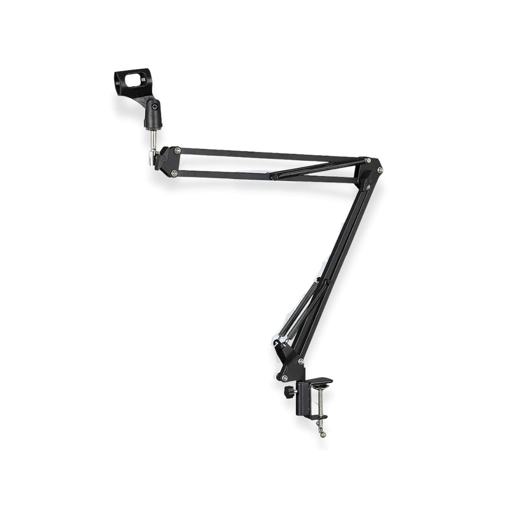 Black Syga 35 metal cantilever microphone with universal capacitor stand, ideal for desktop recording and audio setups.