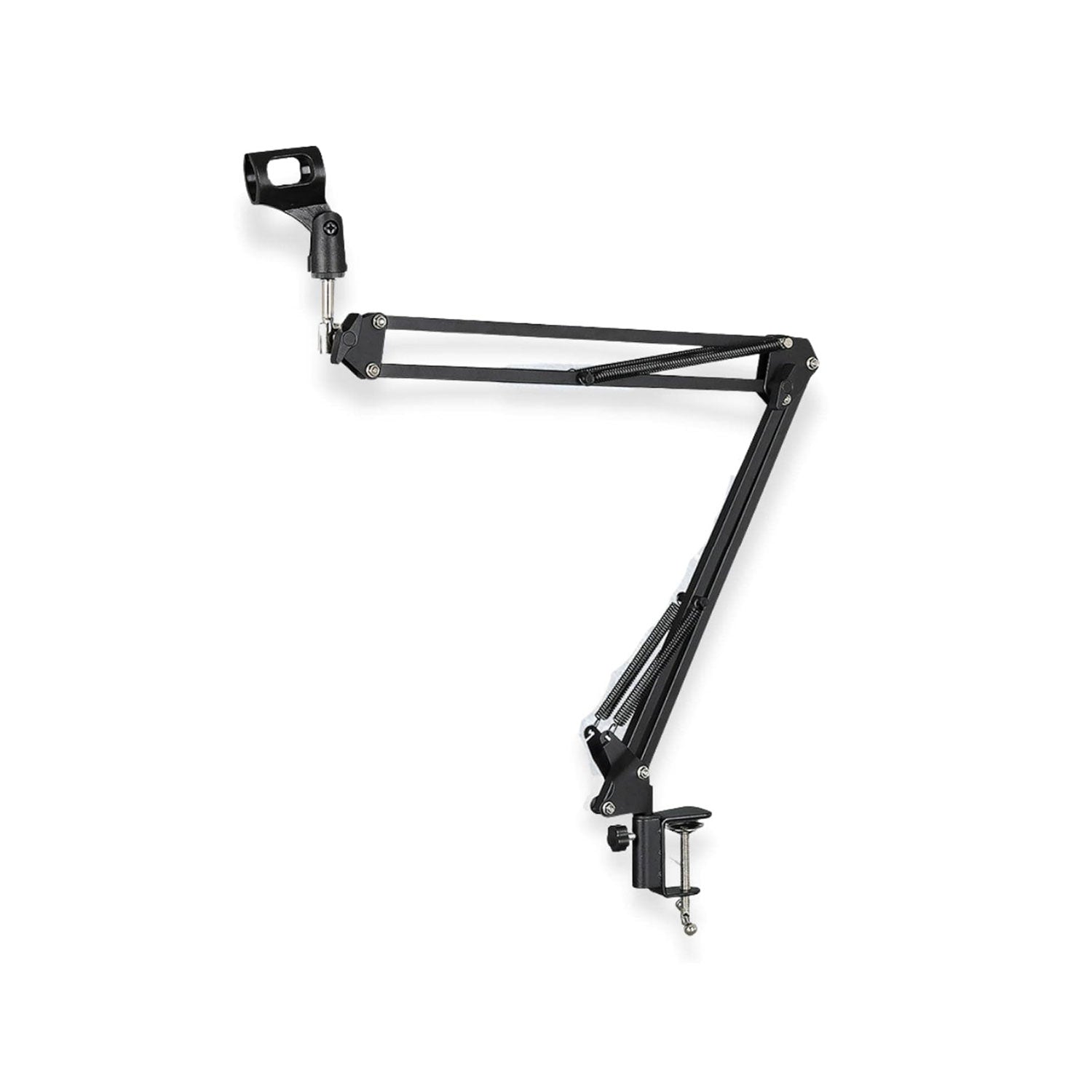 Black Syga 35 metal cantilever microphone with universal capacitor stand, ideal for desktop recording and audio setups.