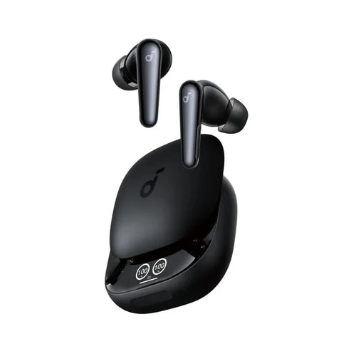 Anker Soundcore Liberty 4 Pro true wireless earbuds with ergonomic design and charging case, black in color.