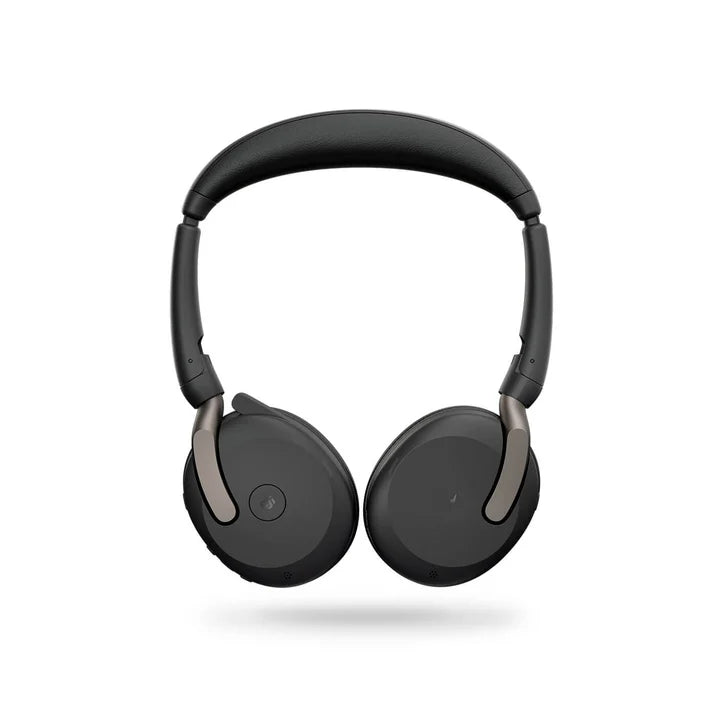 Prime Tech Store Jabra Evolve2 65 Flex stereo wireless headphones with over-ear design and adjustable headband, black color.