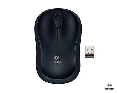 Wireless Logitech B175 mouse with ergonomic design and USB receiver on a clean surface.