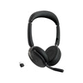 Prime Tech Store Jabra Evolve2 65 Flex stereo wireless headphones with over-ear design and adjustable headband on a black background.