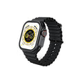 Prime Tech Store 2.2-inch X8 Ultra Max Smart Watch with compass, NFC, always-on display, wireless charging, and Wearfit Pro app in black.