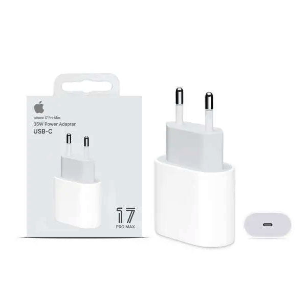 Prime Tech Store iPhone 17 Pro Max 35W EU USB-C power adapter with original wattage and sleek design.