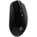 Logitech LightSpeed G305 wireless gaming mouse in black with ergonomic design and customizable buttons.
