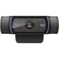 Prime Tech Store Logitech C920e HD webcam showing front view with built-in microphone and adjustable clip for laptops and monitors