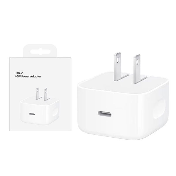 Prime Tech Store iPhone 17 Pro Max 40W USB-C power adapter with US pin design and compact form.