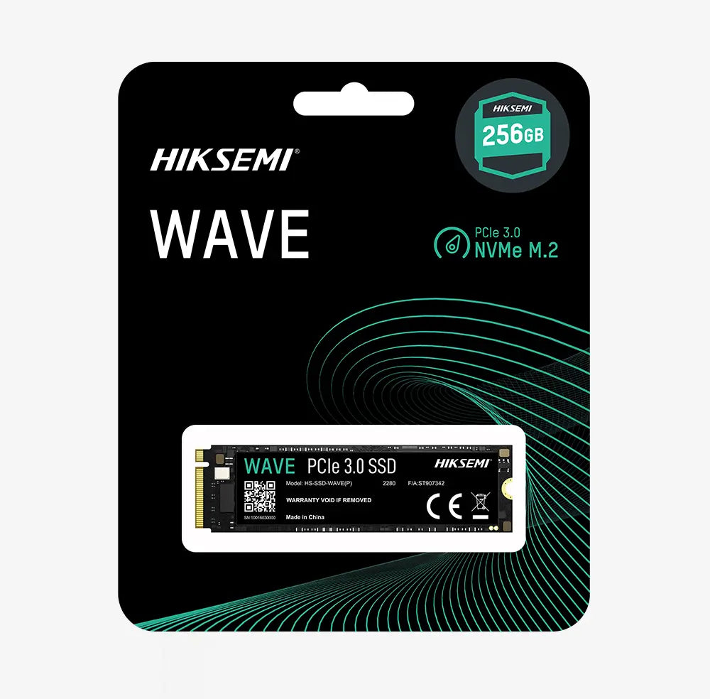 Prime Tech Store Hiksemi Wave 256GB M.2 NVMe SSD with black circuit board and gold connectors, designed for high-speed data storage.