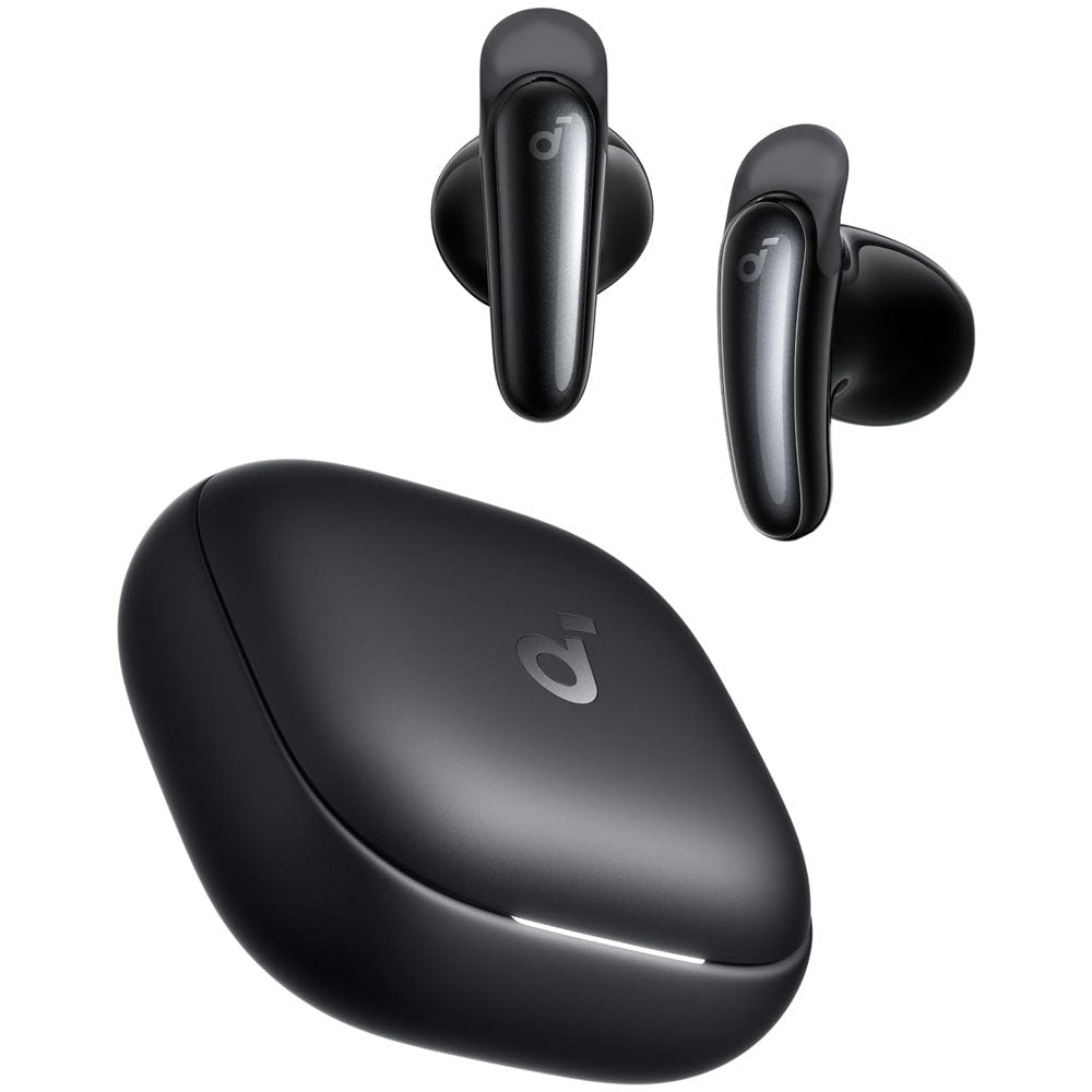 Anker Soundcore Liberty Buds black TWS Bluetooth earbuds resting in their charging case on a white background.