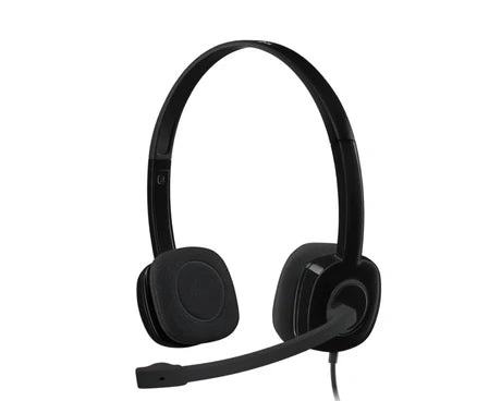 Wired Logitech H151 headset with adjustable headband and microphone, black over-ear design, suitable for calls and online communication.