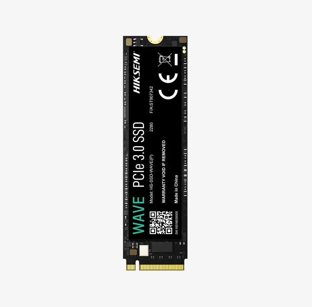 Hiksemi Wave 256GB M.2 NVMe SSD with black circuit board and connector for high-speed data transfer.
