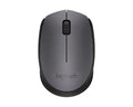 Wireless Logitech M171 mouse with ergonomic design and scroll wheel, shown on a neutral background.