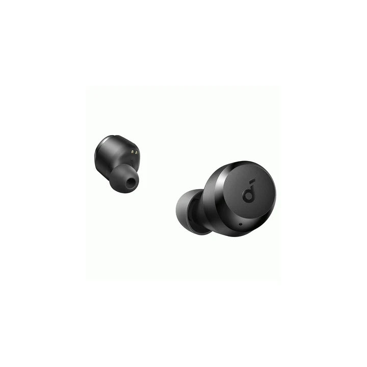 Anker Soundcore A20i wireless earbuds in black with charging case, shown from a side angle on a white background.