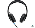 Logitech H540 USB wired headset with adjustable headband, padded ear cups, and inline microphone for clear audio communication.