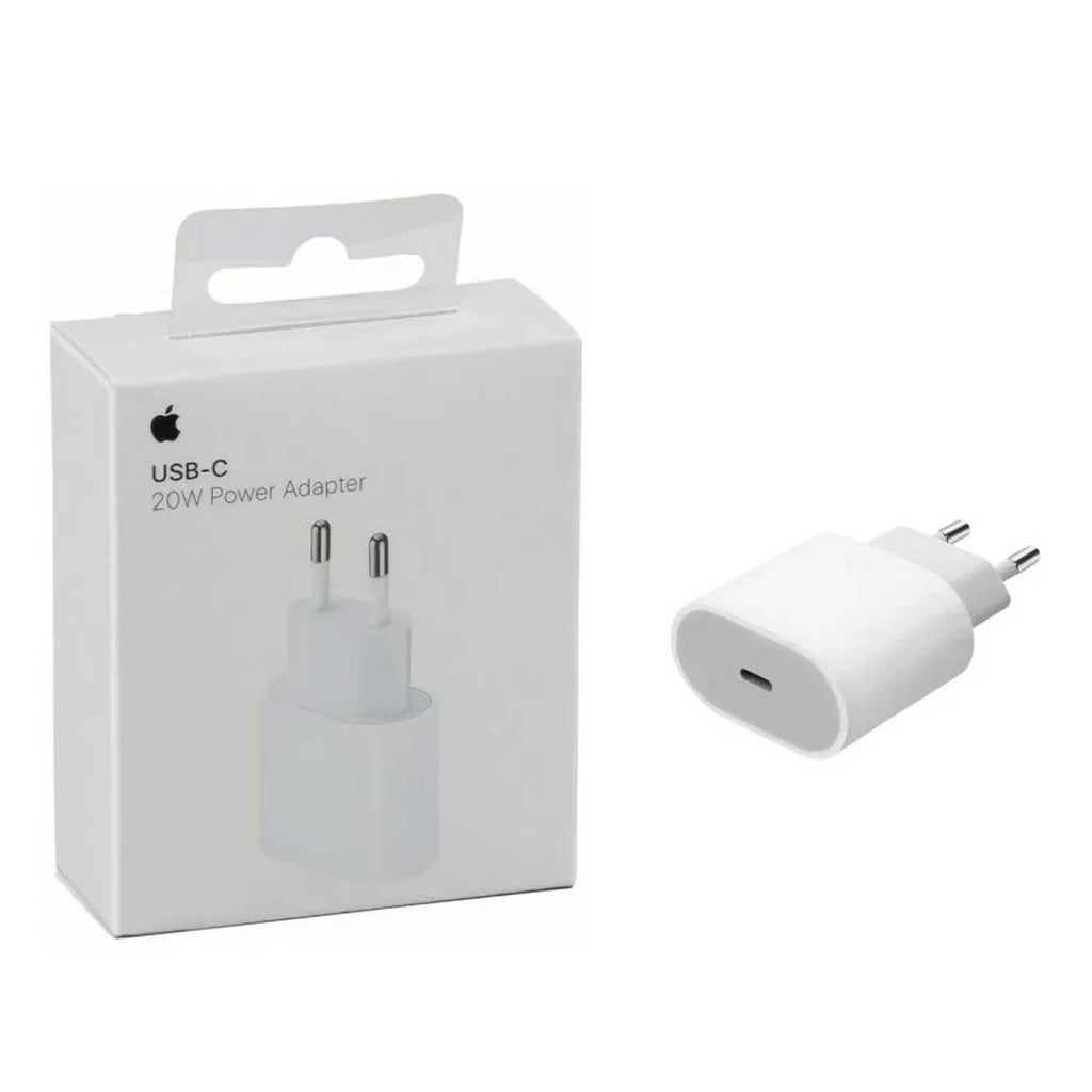 Prime Tech Store iPhone USB-C PD 20W power adapter charger with 2-pin EU plug, compact and compatible for fast charging.