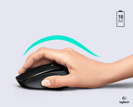 Wireless Logitech MK345 keyboard and mouse combo with black keys, ergonomic design, and full-size layout on a clean workspace.
