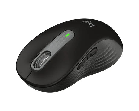 Wireless Logitech M650 mouse with ergonomic design and scroll wheel, shown in black on a plain background.