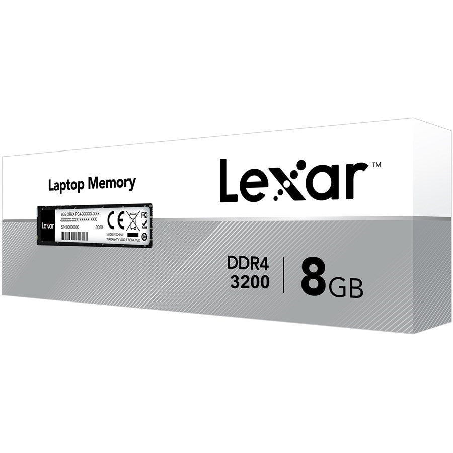 Prime Tech Store Lexar 8GB DDR4 3200MHz laptop RAM module with gold contacts and black circuit board.