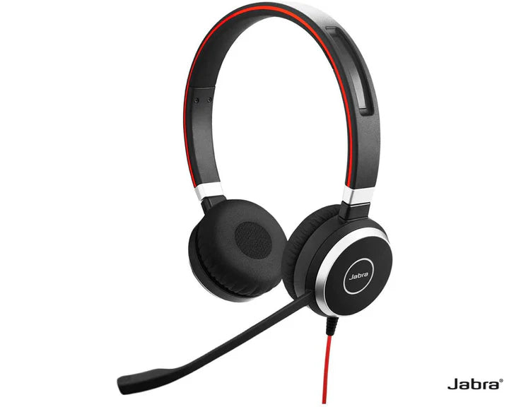 Jabra Evolve 2 40 SE headset with over-ear design and adjustable headband, featuring built-in microphone and padded ear cushions.